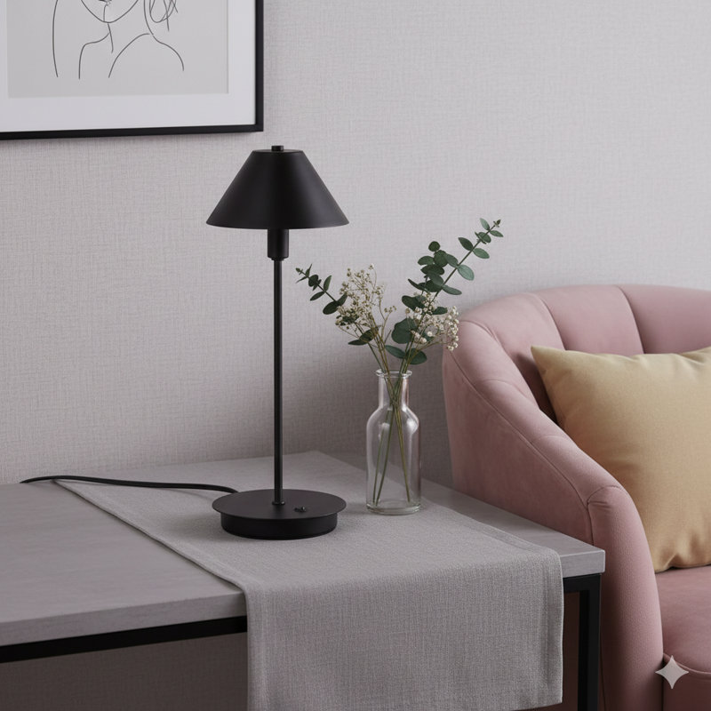 Lampe de table de 17,5 pouces avec une finition noir poudré mat et une base à douille G-9