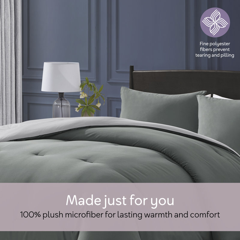 Ultra Soft Modern Reversible 3 Piece Comforter Set, Gentle Pine/Nimbus Cloud, Full Comforter + 2 Standard Shams