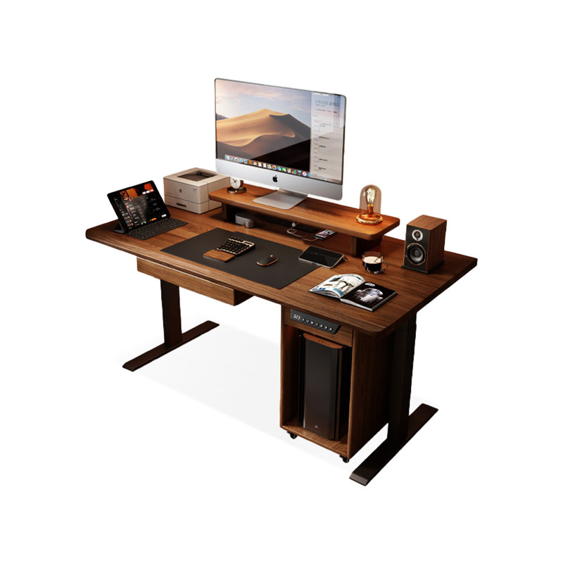 Black&Walnut Rectangular Solid Wood with 2 drawers desk, 47.24" H x 62.99" W x 27.56" D