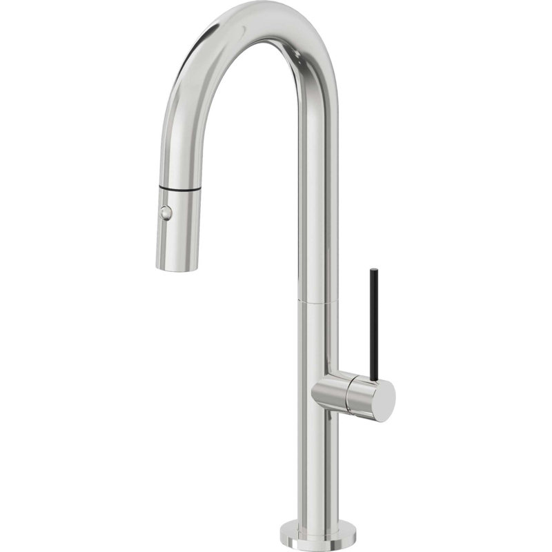 Pull-Down Prep/Bar Faucet With Button Sprayer, Black Stick, Polished Chrome