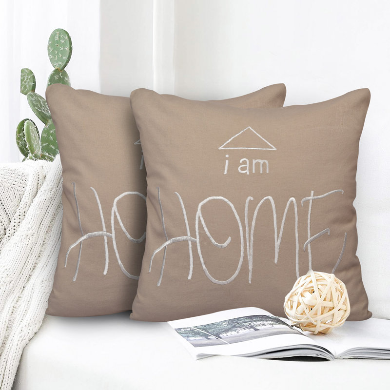  Housse de coussin 100% coton, Beige / Blanc