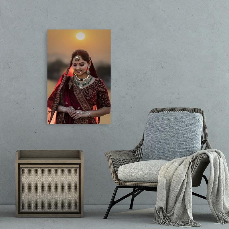 Indian Bride Sunset Elegant Traditional Abstract Sunset Landscape Wall Art Print 1 Piece Wrapped Canvas Wall Art