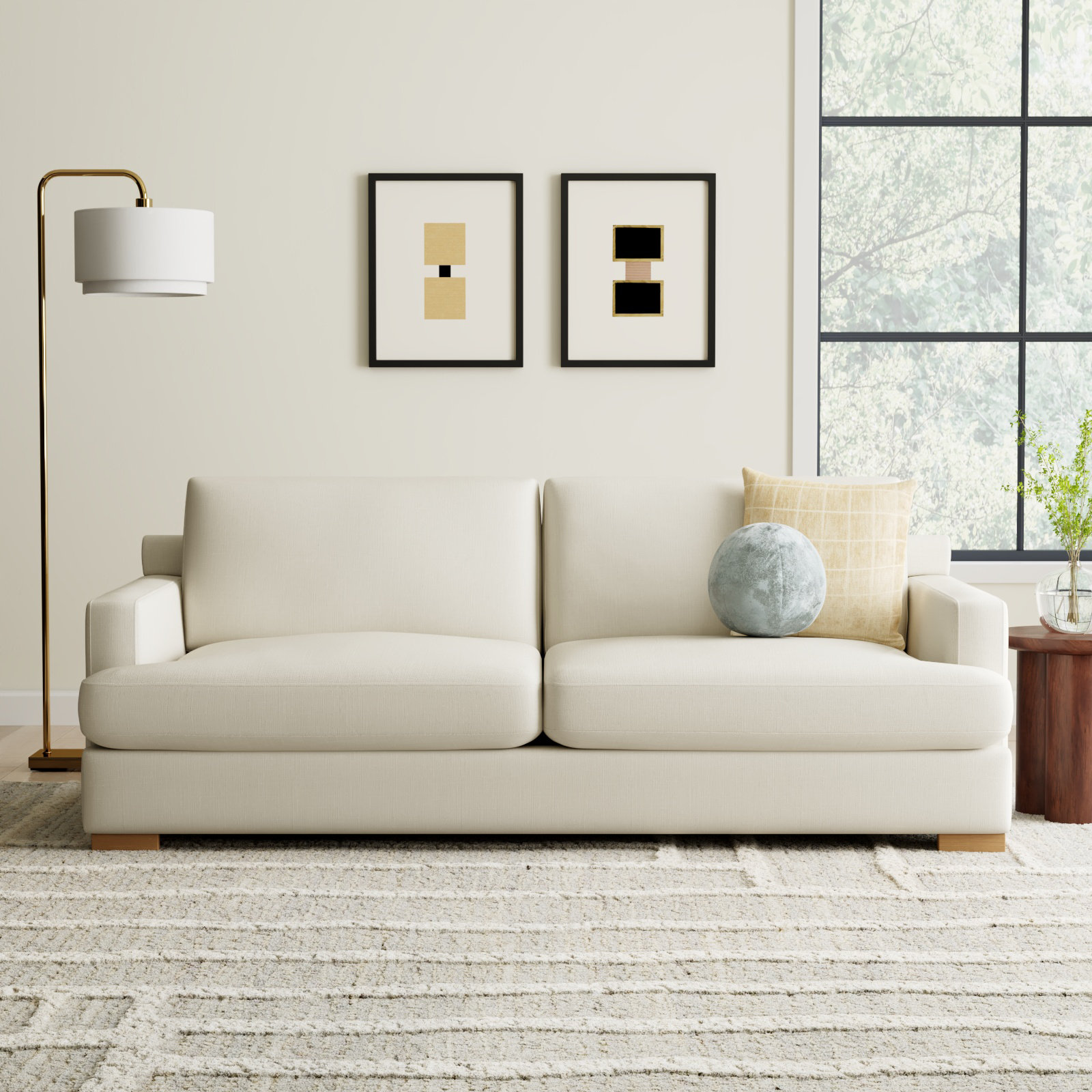 Byers 85'' Upholstered Sofa, Effie Linen Performance Linen