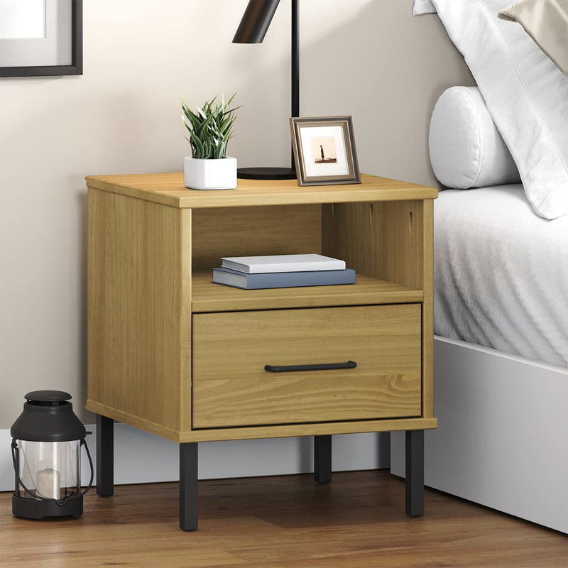 Nightstand Bedside Table with Drawer Bed Table Solid Pine Wood OSLO, Brown