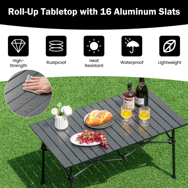 Aluminum Folding Camping Table Roll Up Portable Picnic Table With Carrying Bag