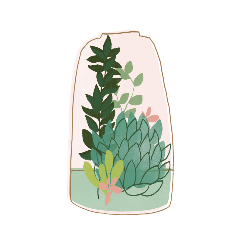 Terrarium Cameo I by June Erica Vess - Painting, 46cm H x 30cm W, Black Floater Framed