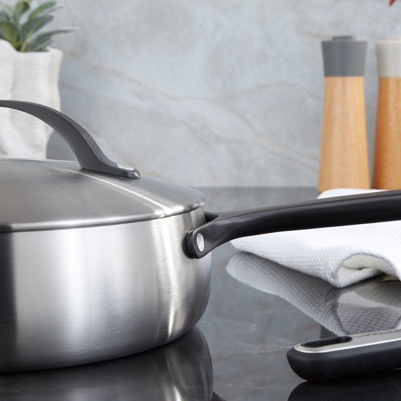 Sauteuse BergHOFF Belly Tri-Ply en acier inoxydable 18/10 de 24 cm (9,5 po), 3 pintes, avec couvercle, noir fumé