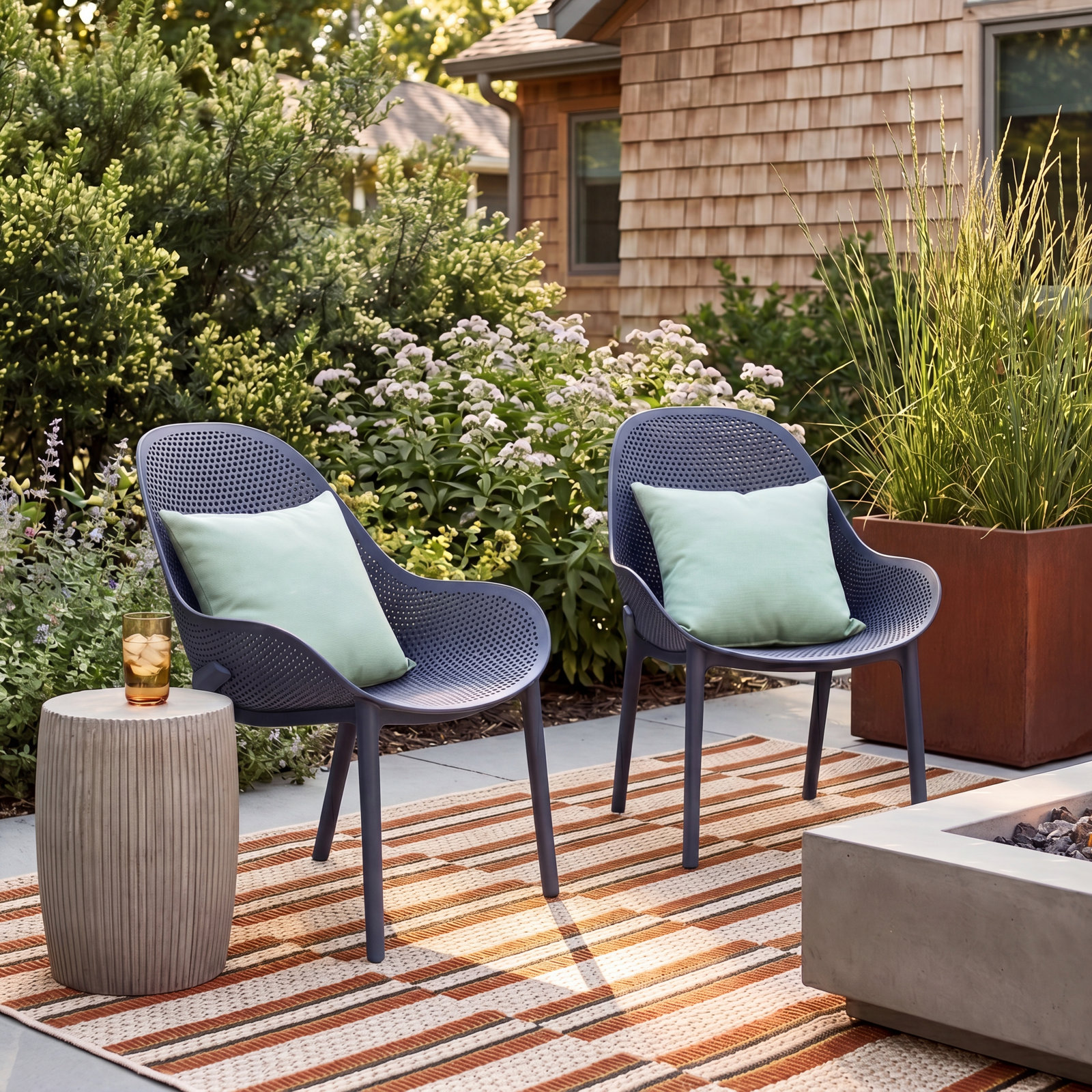 Farrah Outdoor Armless Lounge Chair, Dark Gray