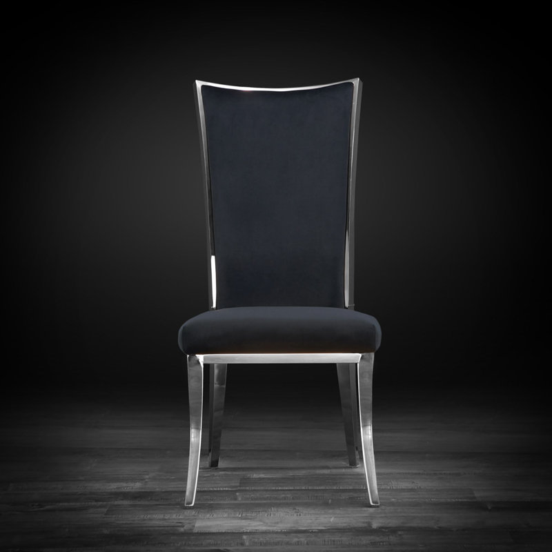 19'' H Velvet Upholstered Side Chair, Silver, Black
