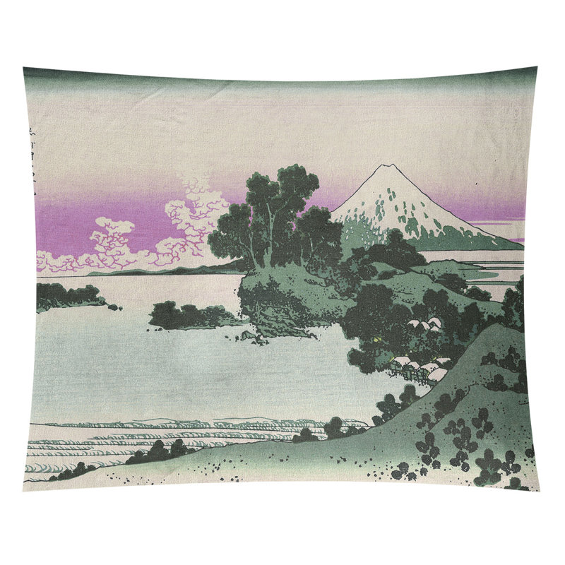 Shichiri Beach in Sagami Province Wall Tapestry, 107.5" H x 91" W, Green/Purple