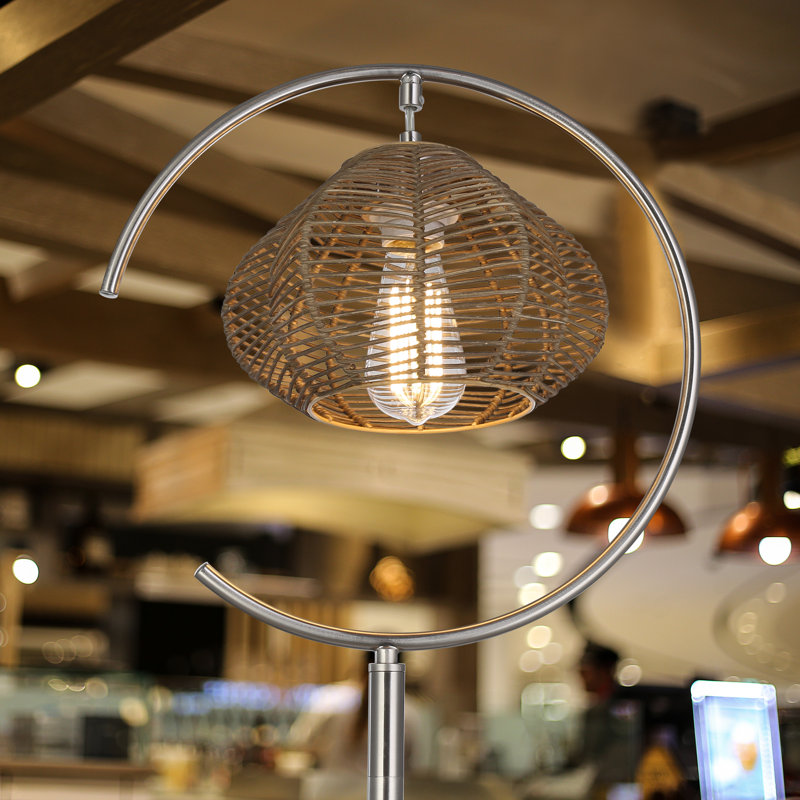 63.75" Isla Brushed Nickel Candlestick Floor Lamp with Rattan Shade