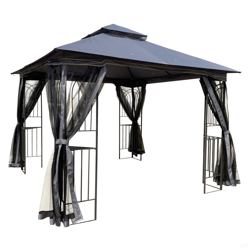 10X10 Outdoor Patio Gazebo Canopy Tent With Ventilated Double Roof And Mosquito Net(Detachable Mesh Screen On All Sides),Suitable For Lawn, Garden, Backyard And Deck,Gray Top
