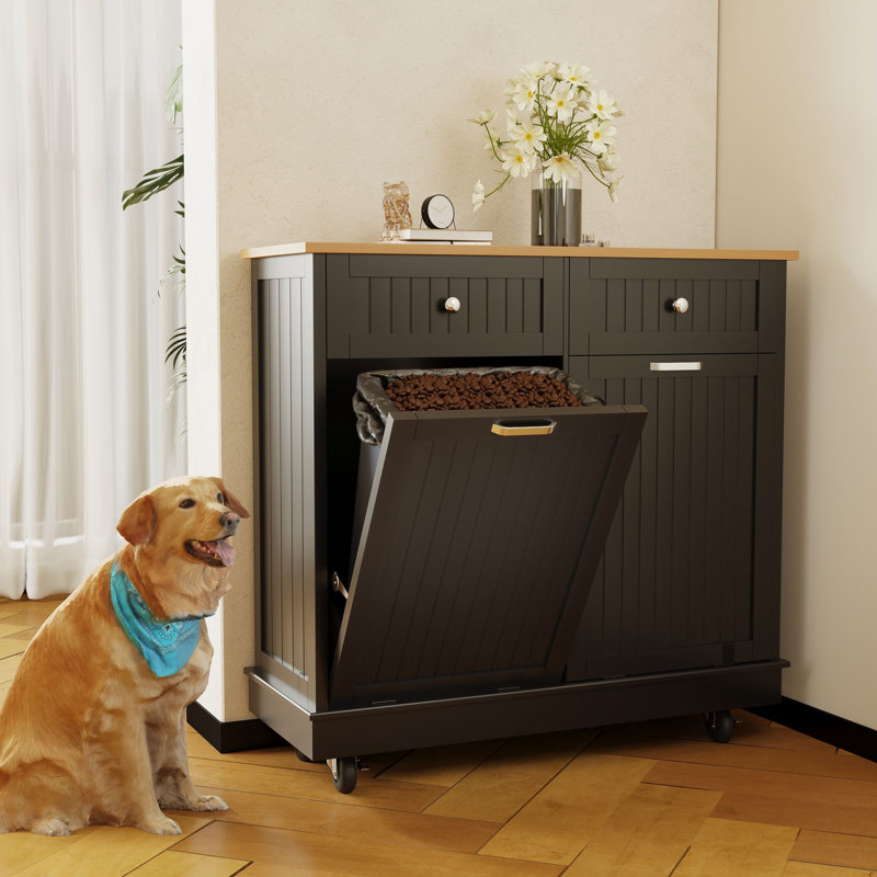 Black Double Tilt Out Trash Cabinet with Countertop and Drawer