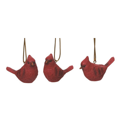 Bright Red Cardinal Ornament Set of 3 - Beautiful Resin Christmas Tree Decorations for Indoor Use - Perfect for Holiday Decor, Gift Giving, and Hostess Gifts - Celebrate the Season with Style!