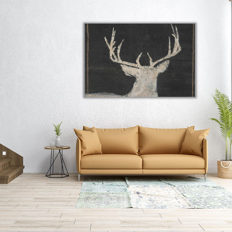 Brow Tine Deer II noir et blanc - reproduction d'art sur toile, H 20 po x l 30 po