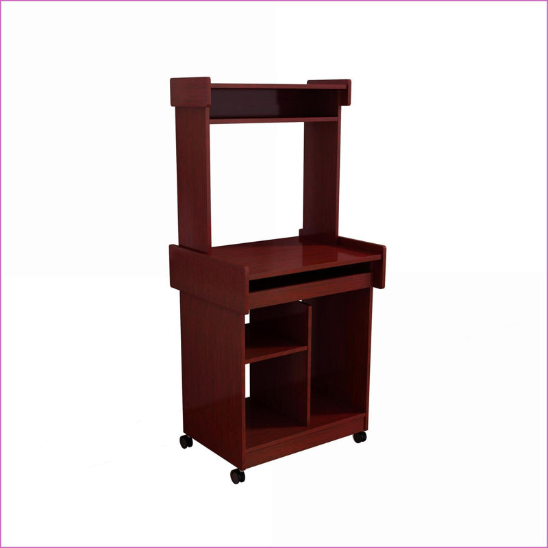 Kitchen Cart with Hutch, Gliding Shelf &amp; Locking Castors, Mahogany | Mahogany | Particle Board+MDF