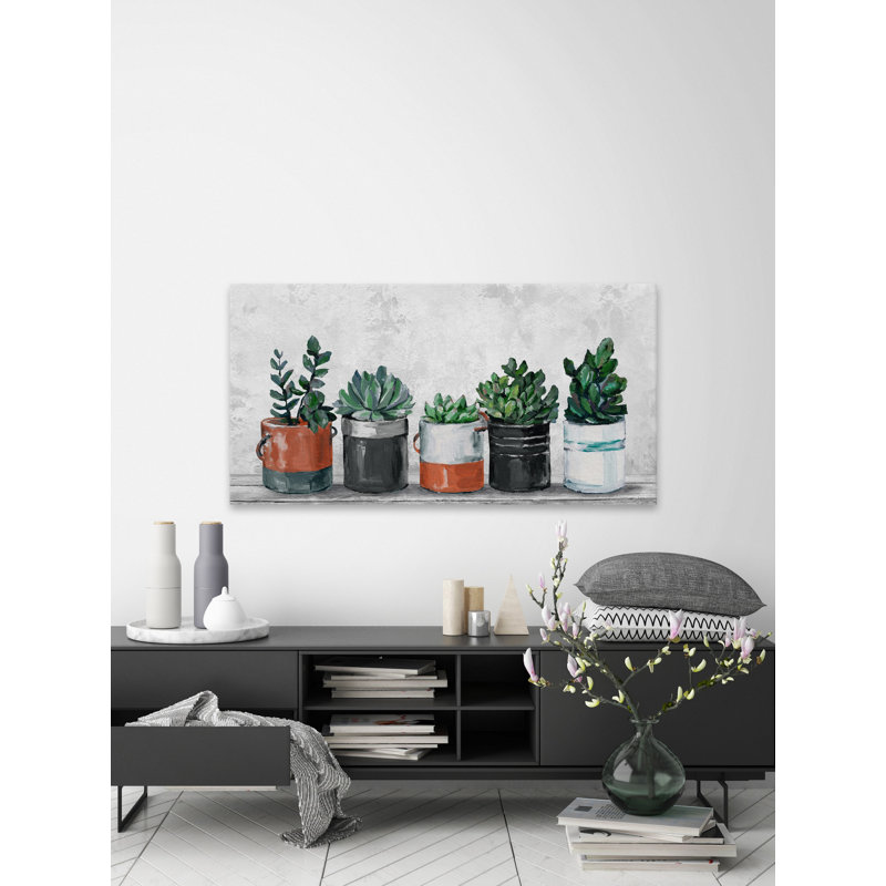 Two-Toned Succulent Holders - Wrapped Canvas Painting, 45cm H x 91cm W x 3.81cm D