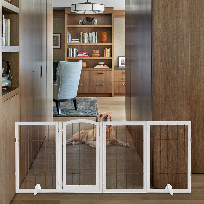 Freestanding Metal Folding Pet Gate, White, 224cm