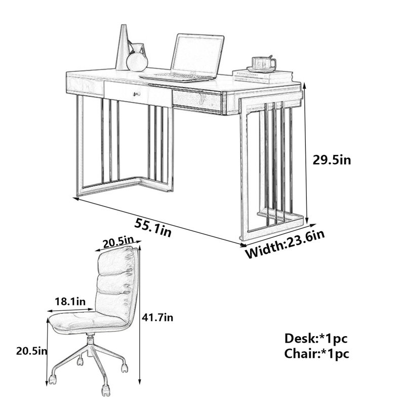 Bureau Modern Modern, H 29,5 po x l 55,1 po x P 23,6 po