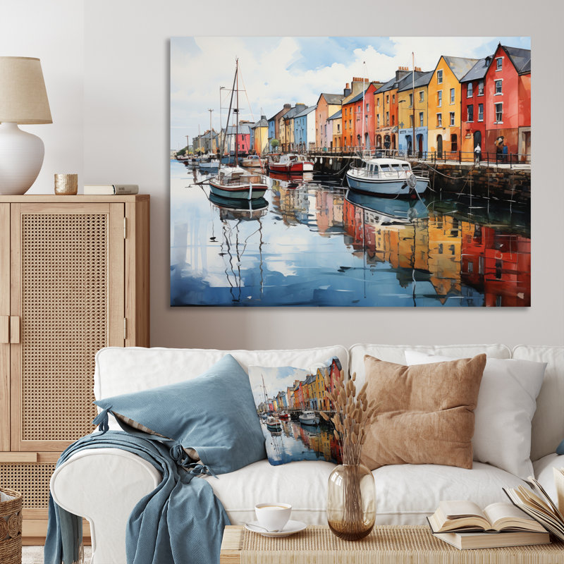 Impression sur toile «Ireland Harbor Reflectionsan II» - Irlande, H 30 po x l 40 po x P 1,5 po, Toile tendue