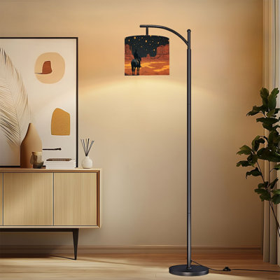 Arc Floor Lamp with Adjustable Lampshade Western Cactus Cowboy Starry Sky Ranch Farmhouse Horse Desert Standing Lamp 3 Color Temperatures Dimmable Tall Pole Lamp with Foot Switch for Bedroom
