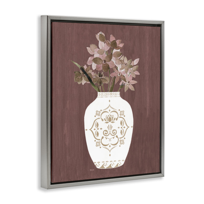  «Ornate Boho Vase», art mural encadré sur toile flottante par Janet Tava, H 21 po x l 17 po, Cadre flottant gris lustré