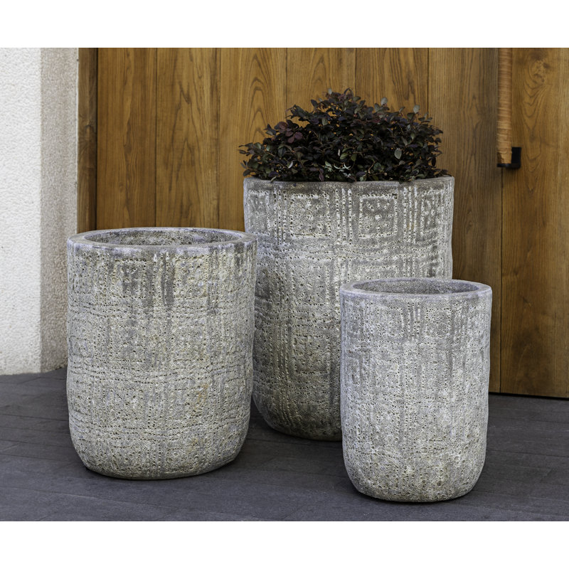 Ensemble de pots à fleurs en terre cuite émaillée 3 pièces Eero, Gris clair