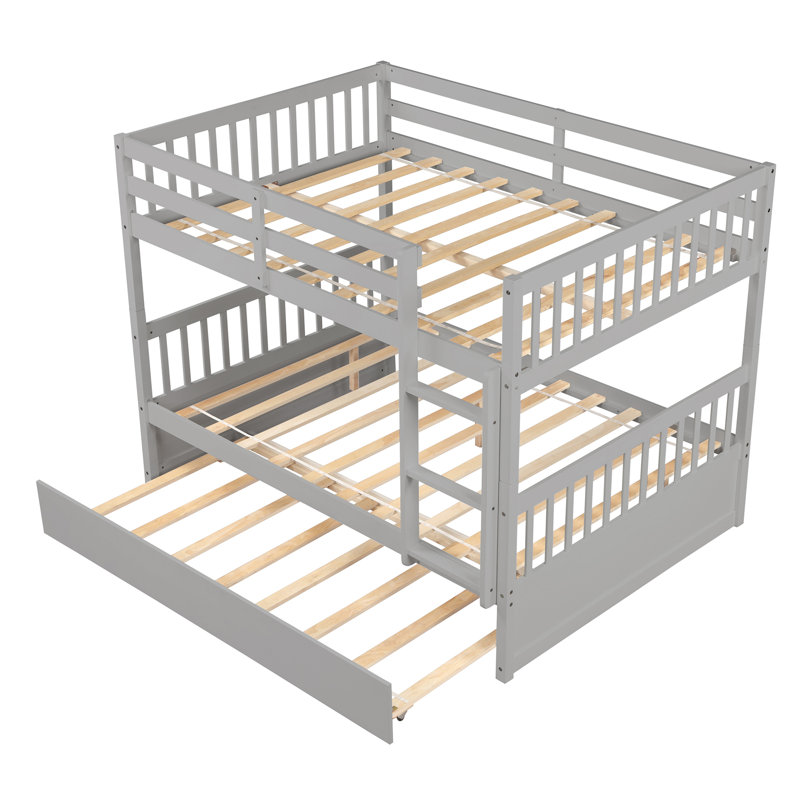 Full Over Full Bunk Bed with Trundle, Gray
