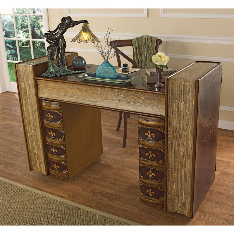 Literary Volumes Brown Wood Writing Desk with Drawers
