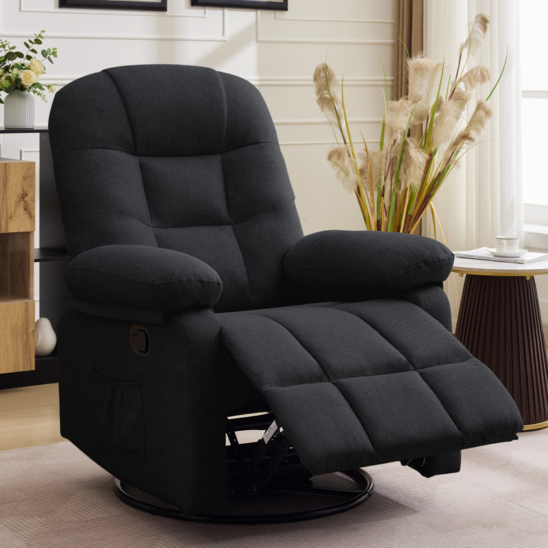 KORSER Recliner Chair, Small Recliner For Small Space, 360 ° Swivel Rocker Recliner For Living Room, Manual Recliner With Side Pockets