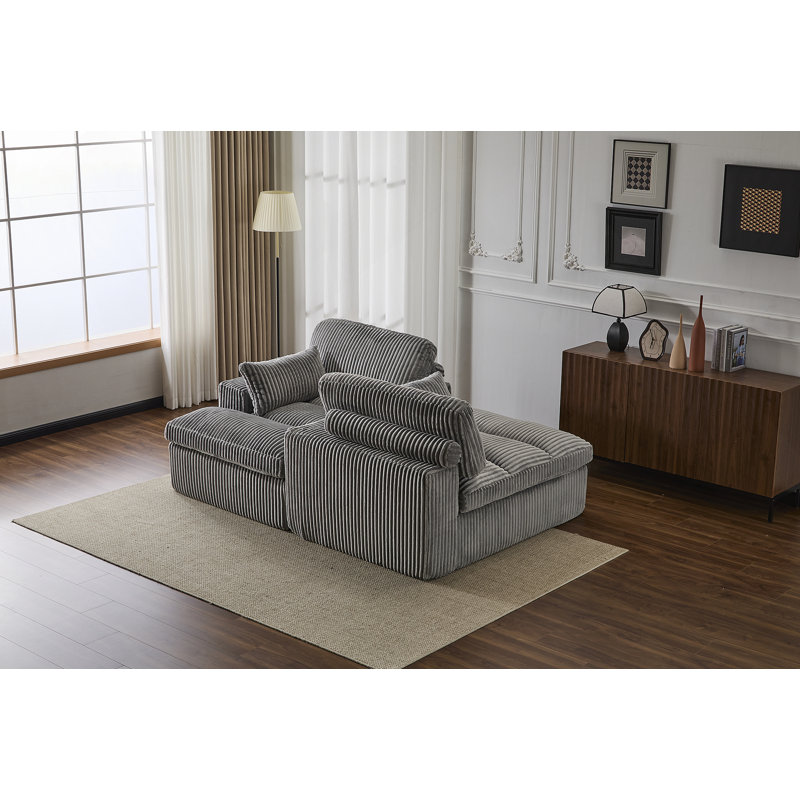 Double méridienne intérieure, canapé-lit rembourré surdimensionné pour l'intérieur, canapé de luxe à assise profonde, sans assemblage requis, gris