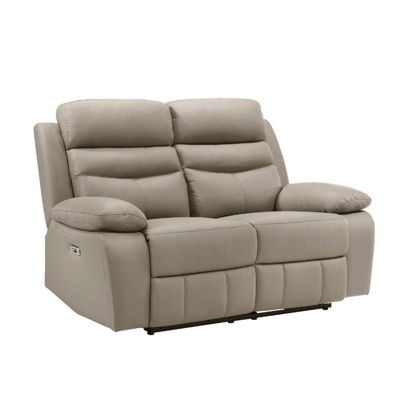 Causeuse inclinable double Hanna, cuir brun latte, USB, 64 pouces, Électrique - Bouton-poussoir, Brun latté