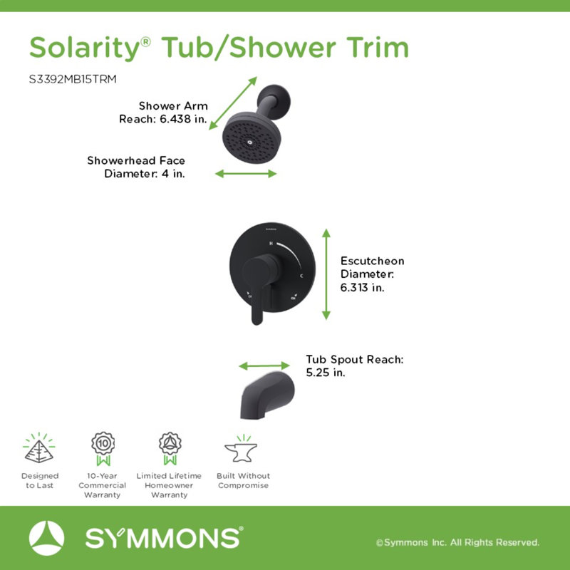 Ensemble de garniture de robinet de baignoire et douche à poignée simple avec inverseur intégré Sol Solarity, Noir mat