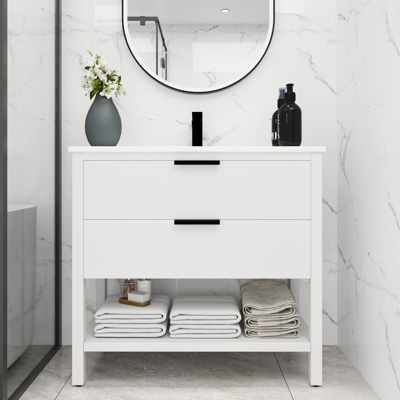 35.9'' Single Bathroom Vanity with Resin Top, White