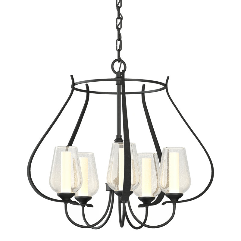 Lustre géométrique à 5 lumières Flora, Verre opale, Noir