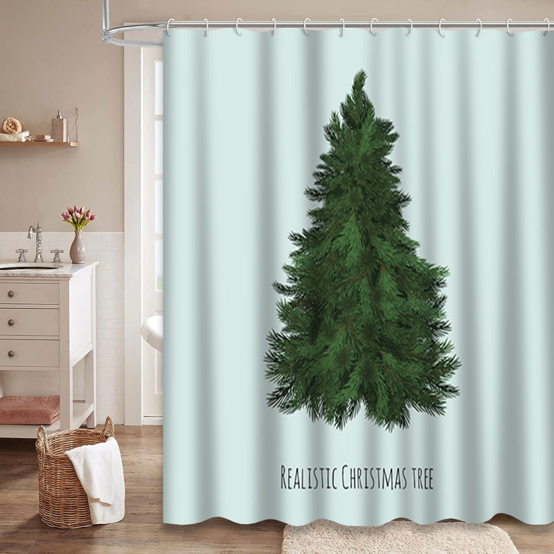 Rideau de douche festif épinette de Noël avec 12 crochets, L 72 po x l 78 po