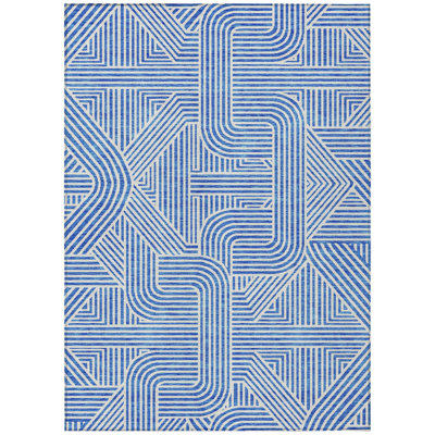 5' X 8' Blue Abstract Washable Indoor Outdoor Area Rug
