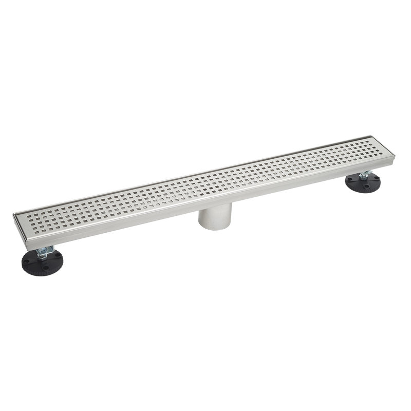Drain de douche linéaire 36 "avec grille à motif de grille compacte, Chrome poli