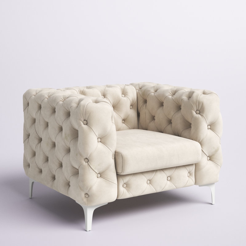 Graford 104.14Cm Wide Tufted Velvet Armchair, Beige