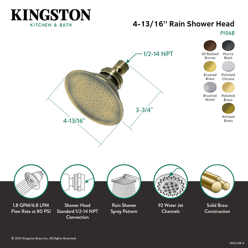 Pomme de douche ronde 4/4 po Kingston, Bronze huilé