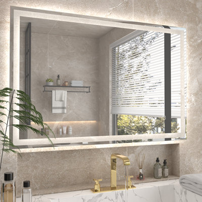 Led Bathroom Mirror With Lights, Bright Front & Back Smart Anti-fog Tempered Glass Mirror, Dimmable Wall Mounted Vanity Mirror