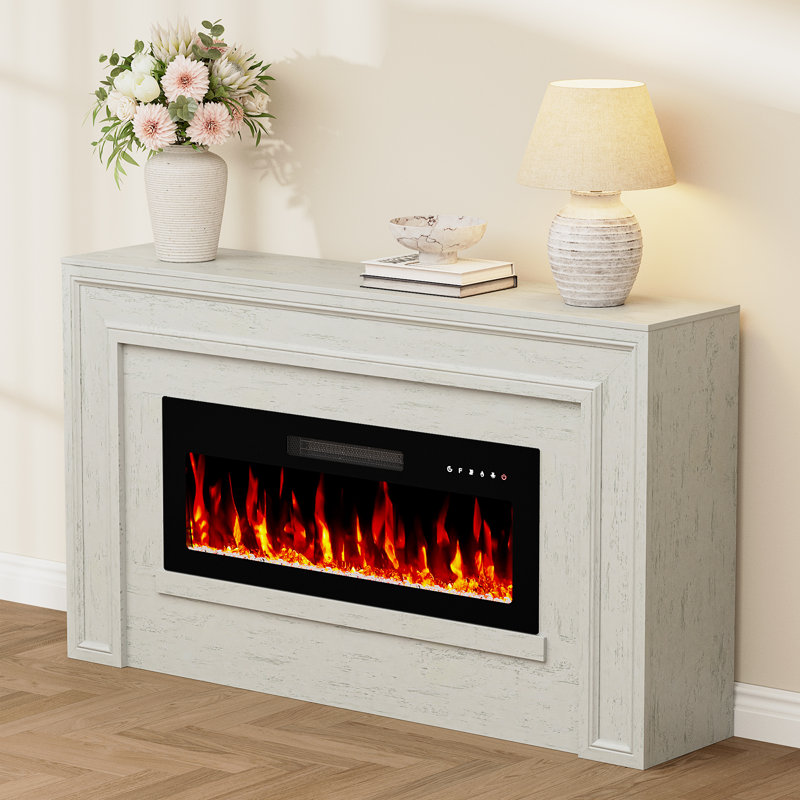 Meuble télé pour téléviseur de 75 po ou moins avec foyer électrique de 36 po, White