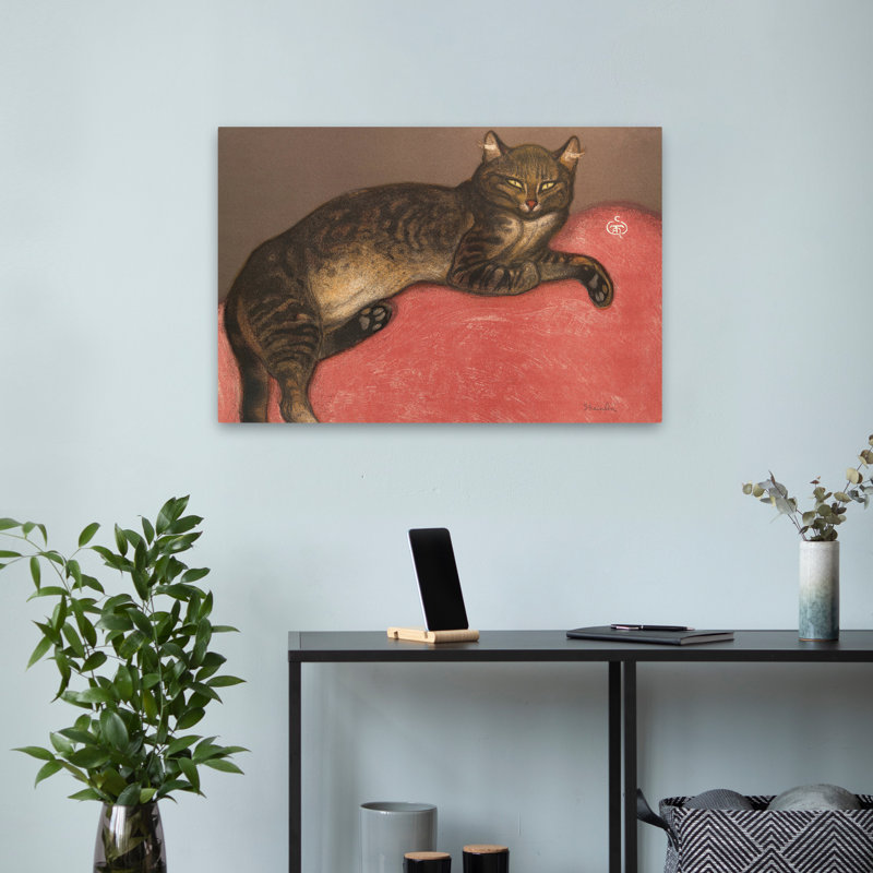 Chat sur un coussin - Art rétro, musée, chats, H 16 po x l 24 po