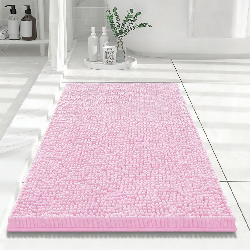 Luxury Chenille Bath Mat, Extra Soft Absorbent Shaggy, Non-Slip Plush, Pink, 24X16 Inch, Pink