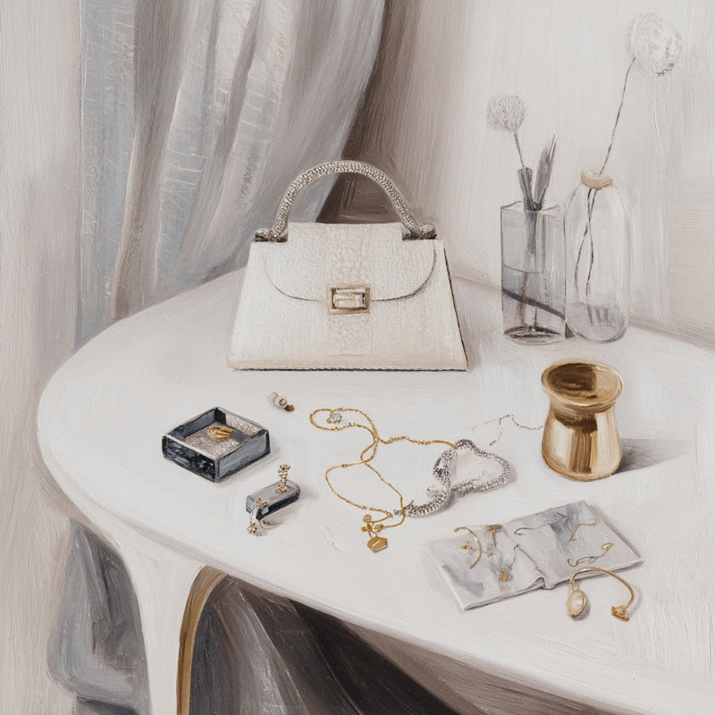 Accessoire de designer sur toile, parfum de sac à main neutre et bijoux Glam Decor GT15480, H 20 po x l 20 po x P 1,5 po
