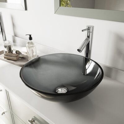 Crystalline 17"" L x 17"" W x 6"" H Round Glass Vessel Bathroom Sink with 13"" H Faucet -  VIGO, VGT250