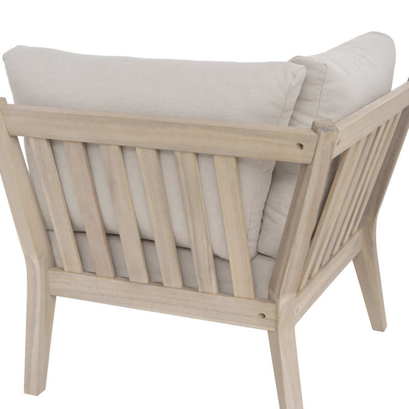 Chaise de coin d'extérieur en bois d'acacia massif avec coussins Amina, Beige