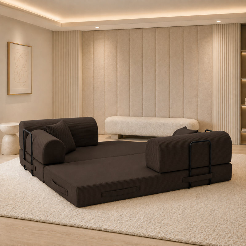 Canapé-lit polyvalent en velours côtelé avec lit de jour pour salon, chambre à coucher et studio, Corduroy of Brown