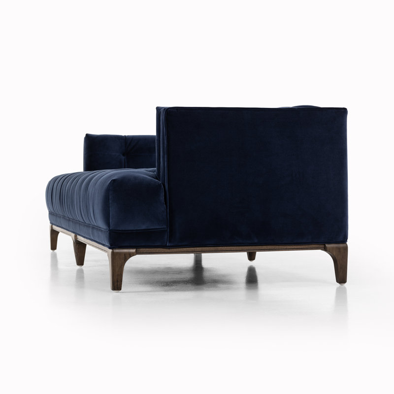 Canapé touffeté 91 po Bari, Velours bleu saphir bleu marine, Brun Sienna