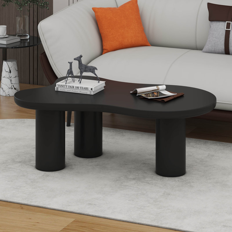 Table basse Cloud avec plateau de table, table de bout irrégulière, table centrale élégante à bord rond, Noir